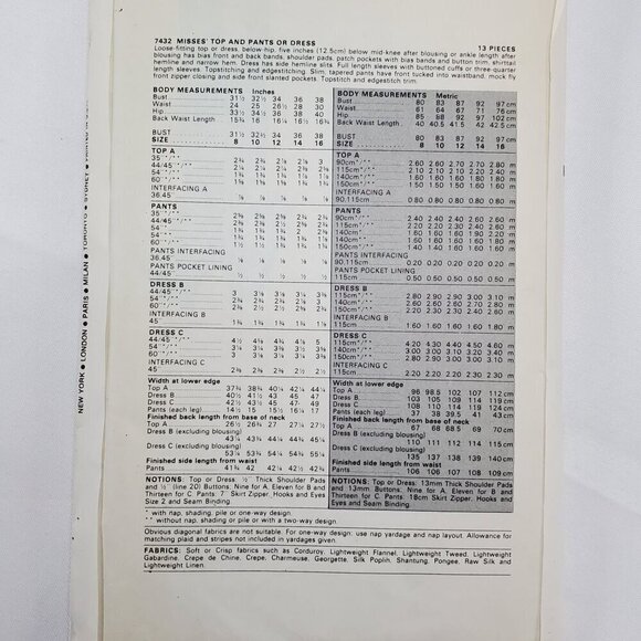 Vogue Patterns 7432 UNCUT Misses Size 12 1970s Top Pants & Dress Sewing Pattern - Picture 4 of 10